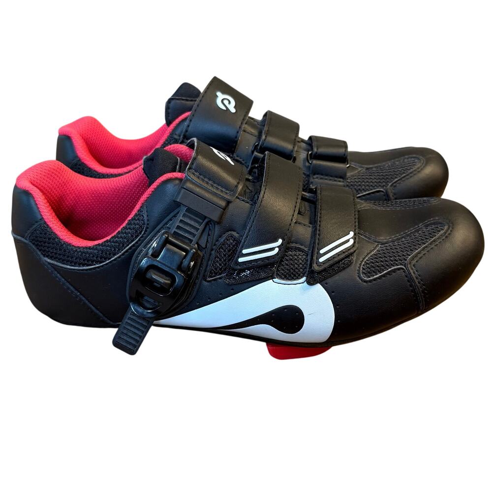 Peloton Cycling Shoes w/Delta Cleats Hook-And-Latch Closure Black Red Size EU 39